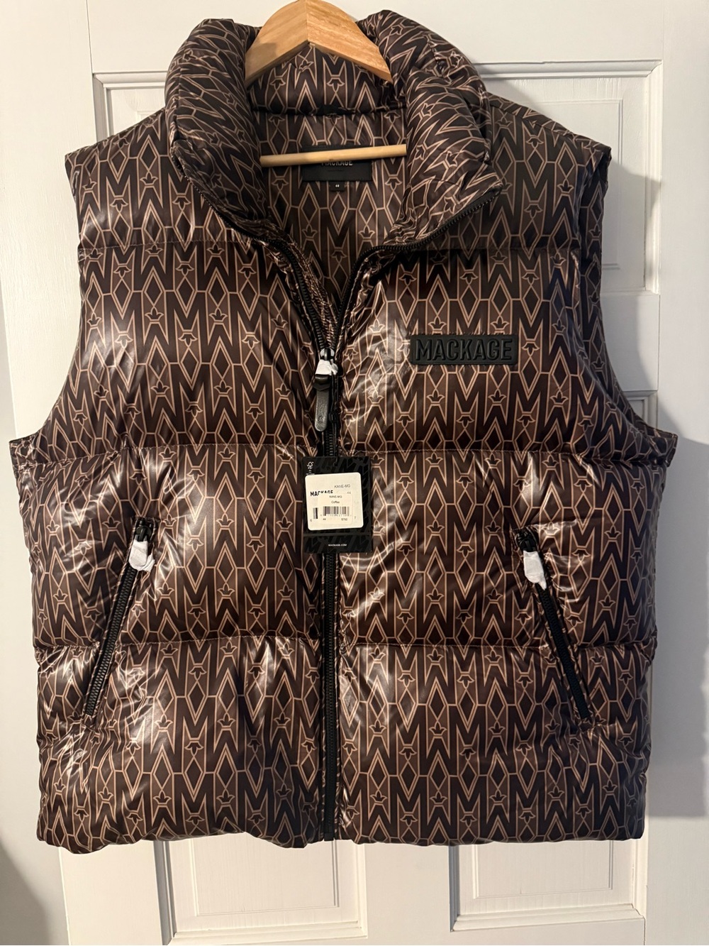 Mackage Mens Large Brown Monogram Quilted Puffer Vest